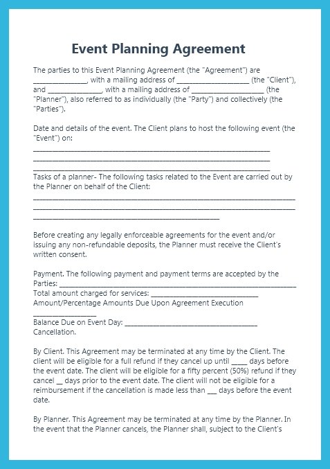 event planning agreement template